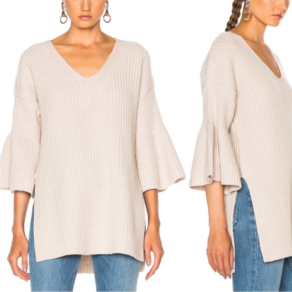 Derek Lam 10 Crosby Wool 3/4 Bell Sleeve Sweater Small Beige